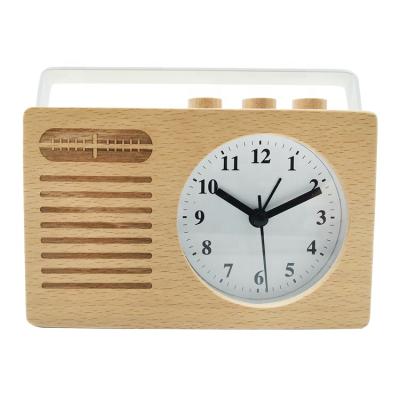 China Children's Home Office Room Decor Desk Clock Table Clock Wood With Alarm Function for sale