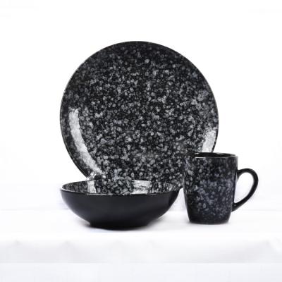 China Viable High Quality Marble Surface Black Matte Color On Glazed Porcelain Dishes Cups Bowls Dinnerware Sets for sale