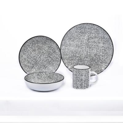 China Modern Design Sustainable Pad Printing Ceramic Dinnerware Sets Dish Plates Cups Bowls In 1 Sets for sale