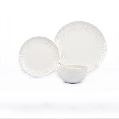 China Sustainable hot sale bee nets non scratch embossed porcelain dinnerware sets slip for restaurant hotel and home for sale