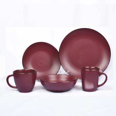 China Viable Red Gold Matte Color Royal Style High Quality Glazed Gold Edge Cutlery Dinner Dish Set for sale