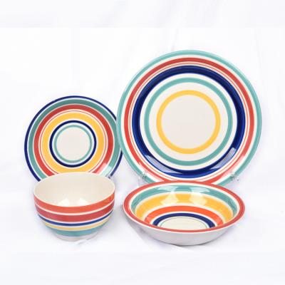 China Viable High Quality Colorful Hand Painted Ceramic Bowls Cutlery Dinner Dish Set for Sale in Bulk for sale