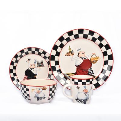 China Stocked Wholesale Colorful Cartoon Image 4 Pcs Padded Print Ceramic Dinnerware Dinner Plate Set for sale