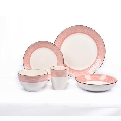 China Nordic style hand painted colorful line workable porcelain dinnerware sets in 4 pcs 12 pcs 36 pcs for sale