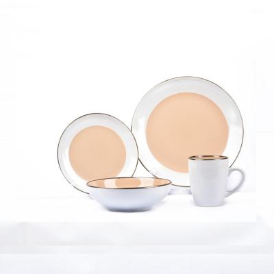 China Viable 4 Pcs In 1 Set Gold Double Rim A Grade Porcelain Dinnerware Set For Restaurant Hotel And Home for sale