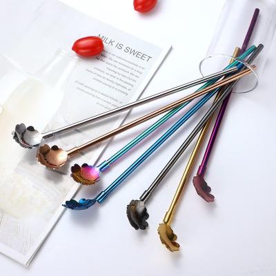 China Spoon Stainless Steel Sustainable Stirring Straw, Eco-friendly Reusable Colorful Metal Straws, For Cafe Bar Hotel Wholesale Price Drinks Straw for sale