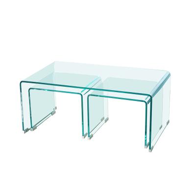 China Other Center Luxury Modern Wholesale Corner Tea Coffe Living Room Tables Sets Nest Nest Glass Top Bend Curved Glass Coffee Table Se for sale