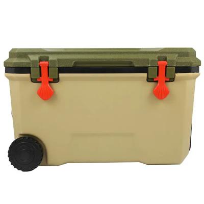 China Insulated New Arrival 68L food fruit fish boxes ice chest cooler with wheels for sale