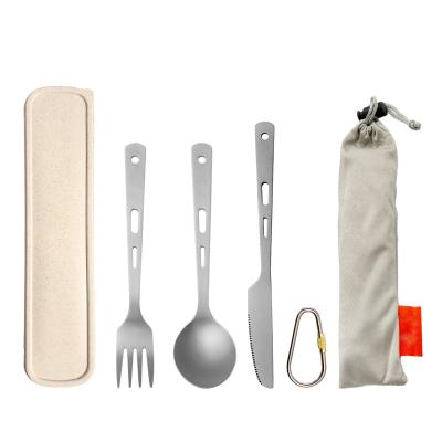 China Sustainable Eco friendly Outdoor camping titanium tableware flatware set three-pieces set Spoon Knife Fork Outdoor Cutlery Set for sale