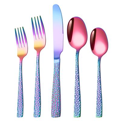 China Sustainable Hot Sale 5Pcs Stainless Steel Cutlery sets Colored Commercial Cutlery Reusable Luxury Travel Flatware Sets for sale