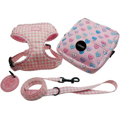 China Custom Luxury Carrier Wholesale Dog Poop Bag Padded Walking Dog Harness Set No Pull Pet Leash Arnes Para Perros Pink Dog Harnesses for sale