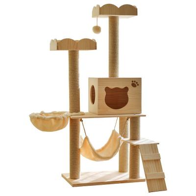 China Modern Sustainable Luxury Dog Toy Floor To Ceiling Cat Tree Activity Wooden House Tower Scratcher Climbing High Quality Large Cat Tree for sale