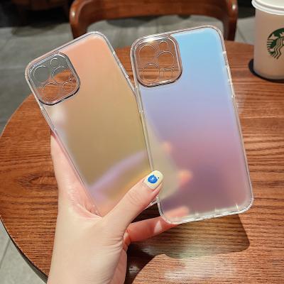 China Anti-fall New Hot Plating Neon Aurora Gradual Color Phone Case Skin Knocking Down Acrylic TPU Phone Case For iPhone for sale