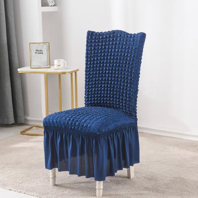 China Hot Selling Blue Spandex Universal Wedding Elastic Breathable Comfort Ruffle Velvet Chair Cover for sale