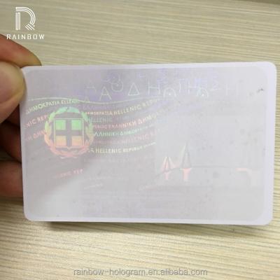 China Transparent 3D Laser Anti Counterfeit Security Hologram ID Overlaid for sale