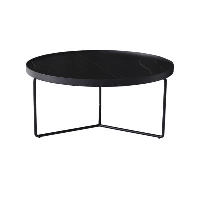 China Easy Assembly Medium Size Saint Laurent Sintered Stone Metal Frame Modern Round Coffee Table For Living Room for sale