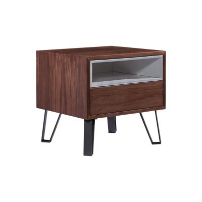 China E1 Grade Modern Contemporary HDF With Eucalyptus Walnut Veneer Carbon Steel Legs Bedroom Bedside Closet for sale