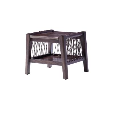 China Ash Wood Frame With Charcoal Gray Lacquered Finishes Waxed Cording North American Tropical Bedroom Woven Bedside Closet for sale