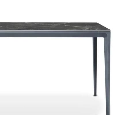 China Mid Century Contemporary Shakespeare Stone Aircraft Black Chipboard Aluminum Dining Table For Dining Room for sale