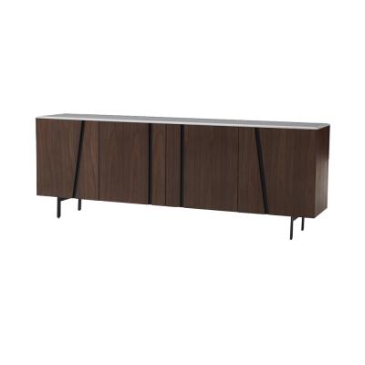 China Modern Minimalist Polaris Star Marble HDF Grade E1 HDF With Eucalyptus Veneer Carbon Steel Frame Dining Sideboard for sale