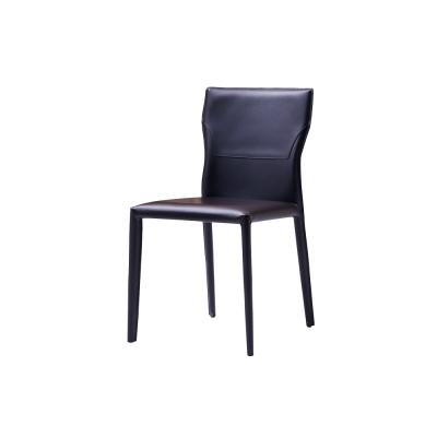 China Customizable Contemporary Metal Satin Saddle Skin Black Leather Frame Dining Chair for sale