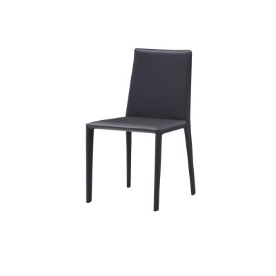 China Customizable Contemporary Matt Black Saddle Hide Metal Frame Dining Chair for sale