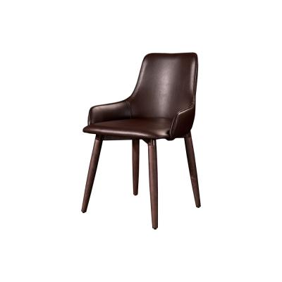 China Customizable Contemporary Dark Brown Leatherette Metal Frame Dining Chair for sale