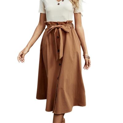 China MOTE-ZC121 Wholesale Anti-Static Lace Up Skirt Bow Spring Summer A Line Breasted Solid Color High Waist Ladies Long Skirt for sale