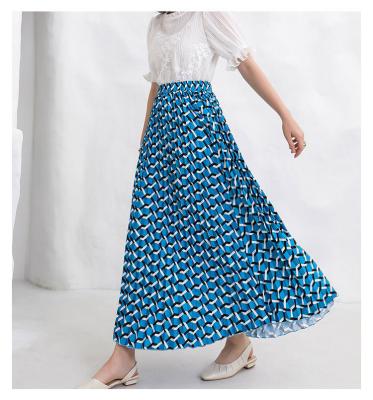 China Breathable summer 2022 2023 Women's Pleated Skirt England Style Herringbone Midi High Waist Skirt Casual Streetwear Geometric Pleated Skirt for sale