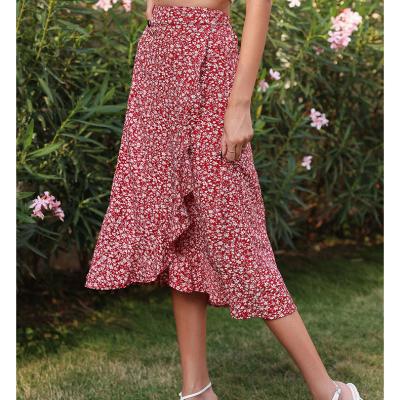 China Breathable Summer 2022 Spring 2023 ss22 ss23 Print Long Wrap Skirts Floral Elegant Midi Skirt For Women for sale