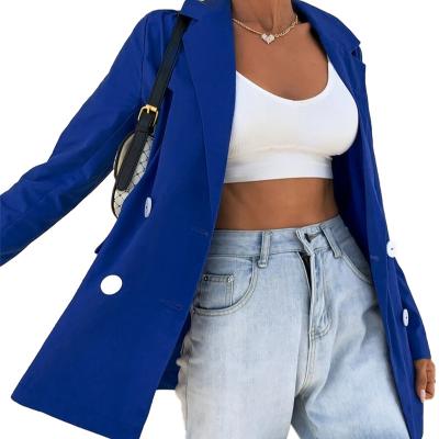 China 2022 spring new European and American straight sleeve cardigan blue casual suit jac Anti-wrinkle small foreign trade border small for sale