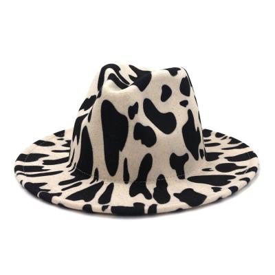 China Liberty Gifts New Cow Print Top Hat Winter COMMON Wool Fedora Hat for sale