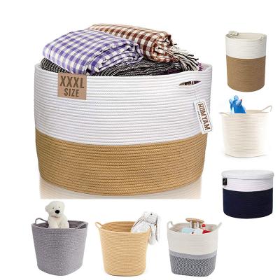 China Factory Sustainable 10 Years Home Cotton Rope Basket Toys Clothes Extra Large Cotton Rope Blanket Basket For Living Room for sale