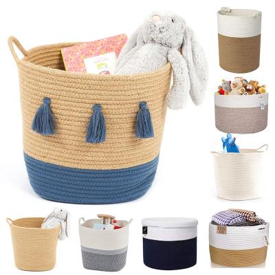 China Viable Hot Selling Large Folding Clothes Storage Basket Kids Toys Storage Basket Baby Laundry Basket Cotton Rope Baby Laundry Basket for sale