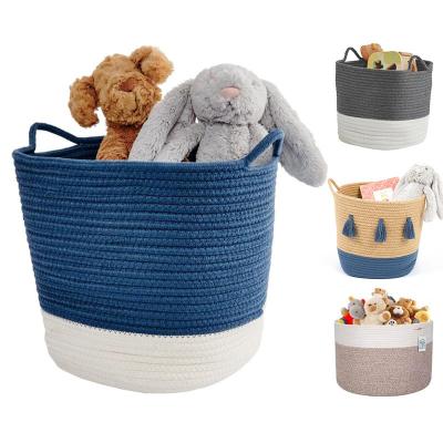 China Sustainable Cotton Rope Basket Storage With Handles Woven Storage Basket For Blankets Toy Basket Storage for sale