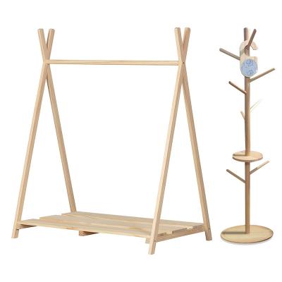 China Convertible Home Clothes Stand Wooden Coat Rack Hanger Rack For Kids Wooden Dress Rack for sale