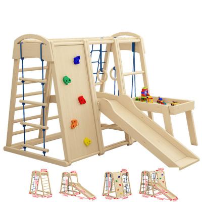 China Modern Indoor Children's Playground Kids Climbing Frame Solid Wood Toy Set With Slide Swing Wood Climbing for sale