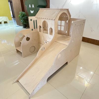 China 2022 Modern Kindergarten Children's Play Castle Equipment Toddler Baby Slide Wooden Climbing Frame Children Indoor Playground for sale