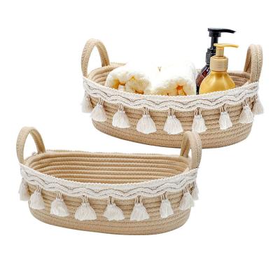 China Country Hot sale ins style cotton rope kitchen organizer Handmade Cotton Rope Baskets Storage bathroom accessories closet organization for sale