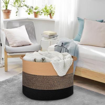 China Country Wholesale Cotton Rope Folding Modern Handmade Woven Storage Basket Round Woven Basket Folding Laundry Cute Shape Basket For Toys for sale