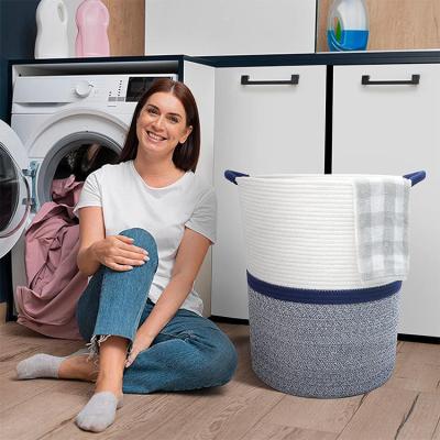 China Country OEM Competitive Price Portable Round Folding Cotton Rope Laundry Storage Basket Round Cotton Woven Laundry Basket for sale