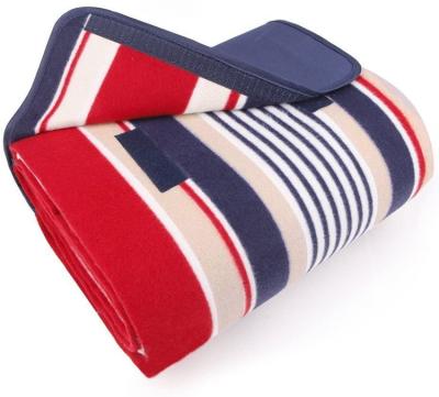 China Portable Factory Customized Tote With Waterproof Backing Spring Summer Navy /Red Bar Extra Large Outdoor Picnic Blanket for sale