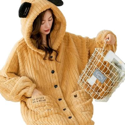 China Women Breathable Wholesale Pajamas Cartoon Autumn And Winter Hooded Home Service Cute Flannel Bathrobe for sale