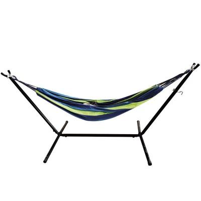 China Eco-friendly Strong Frame Hammock Double Cotton Hammock With Space Saving Steel Stand 2 Person Portable Hammock for sale