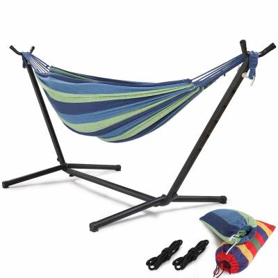 China Eco-friendly Garden Steel Swing Hammock with Stand Double Frame Hammock Outdoor Free Standing for Indoor or Outdoor Use Stand Hammock for sale