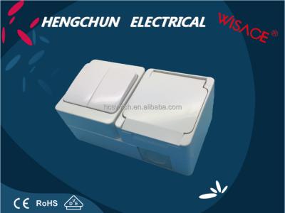 China Safe Water Proof Grounding Two Gang Wall Outlet And Mountain Switch for sale