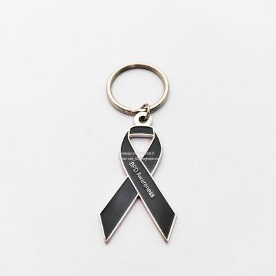 China Small Gift Black Ribbon Souvenir Enamel Awareness Metal Keyholder Ribbon Awareness Key Chain for sale