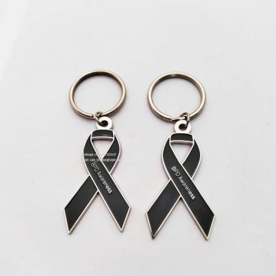 China Wholesale Black Ribbon Small Charm Gift Metal Awareness Main Awareness Silver Chain Keychain for sale