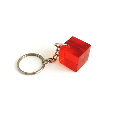 China Customized Red Acrylic Key Chain Global Square 3D Three Dimensional for sale