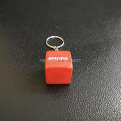 China 2020 Plastic Cube Solid Red Acrylic Key Ring With White Printing for sale